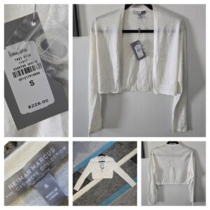 Neiman Marcus 100% Cashmere Sheer Cropped Open Front Shrug, S, NWT